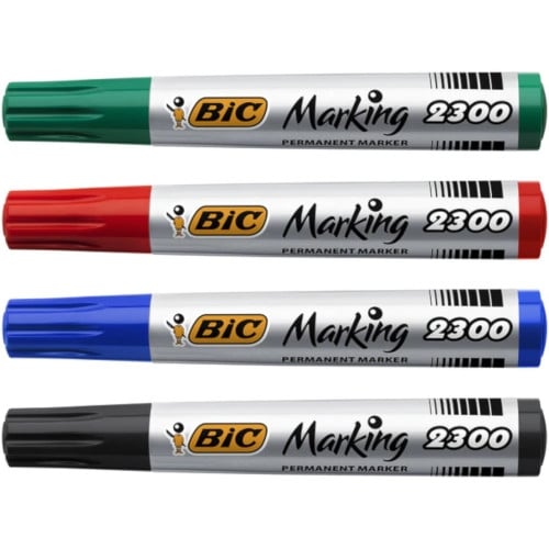 New BIC Permanent Marker Pen 2300 Red Blue Black Thick Chisel Tip Marking  Pens
