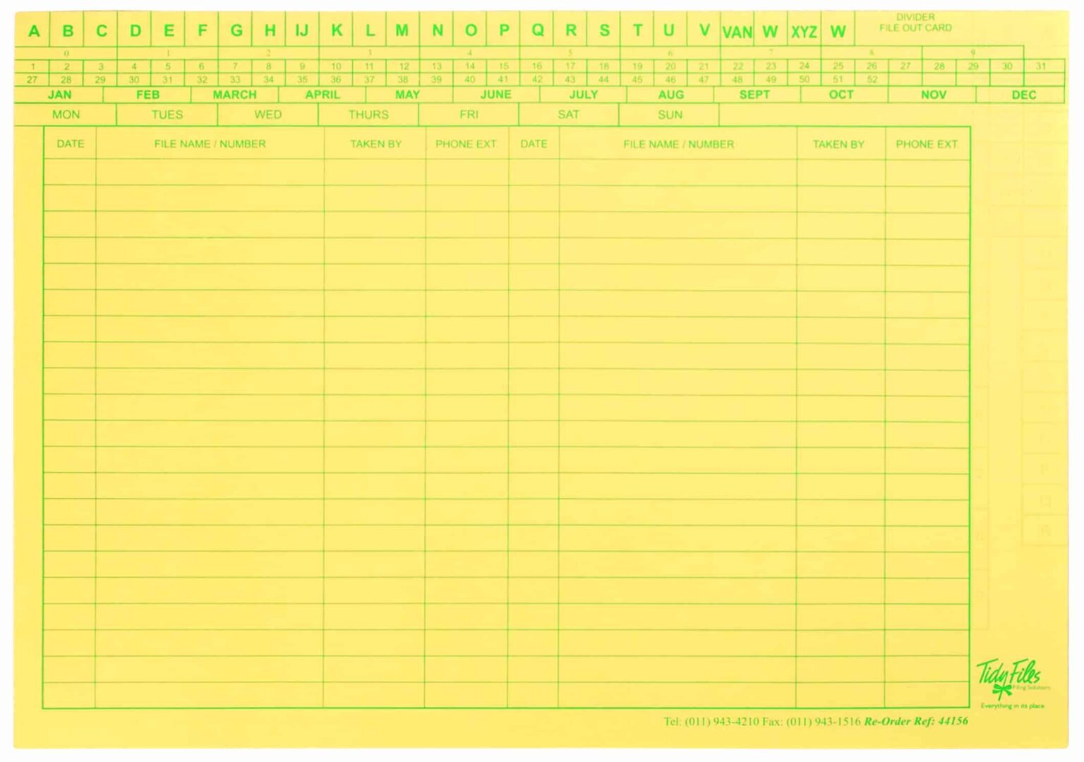 Tidy Files DIVIDER FILE OUT CARD (157GSM)PACK OF 25 Park Avenue Stationers