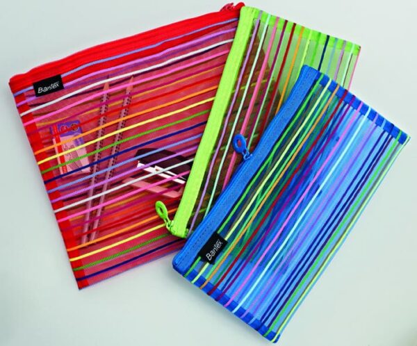 Semi-transparent fabric . Vibrant striped colours