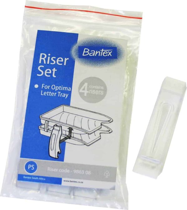 Set of 4 plastic attachable riser pins for Optima letter trays. Skin-packed.