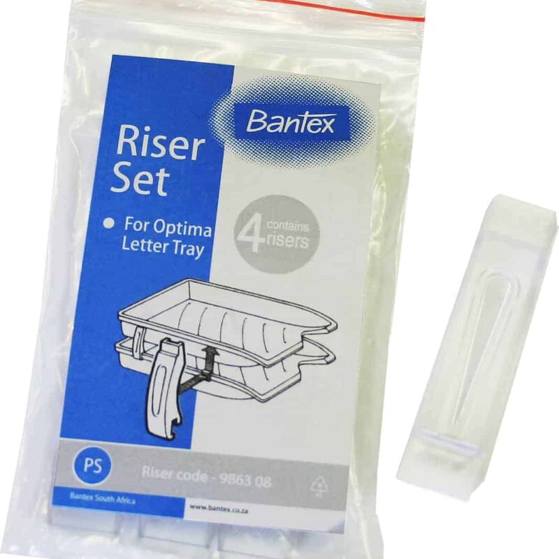 Set of 4 plastic attachable riser pins for Optima letter trays. Skin-packed.