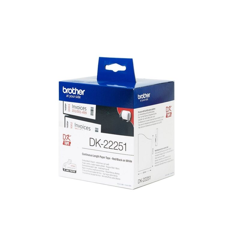 DK 22251 - Continuous Length RED/BLACK Label Roll (62mm x 15.24m) (for use with QL800 & QL810W only) BROTHER
