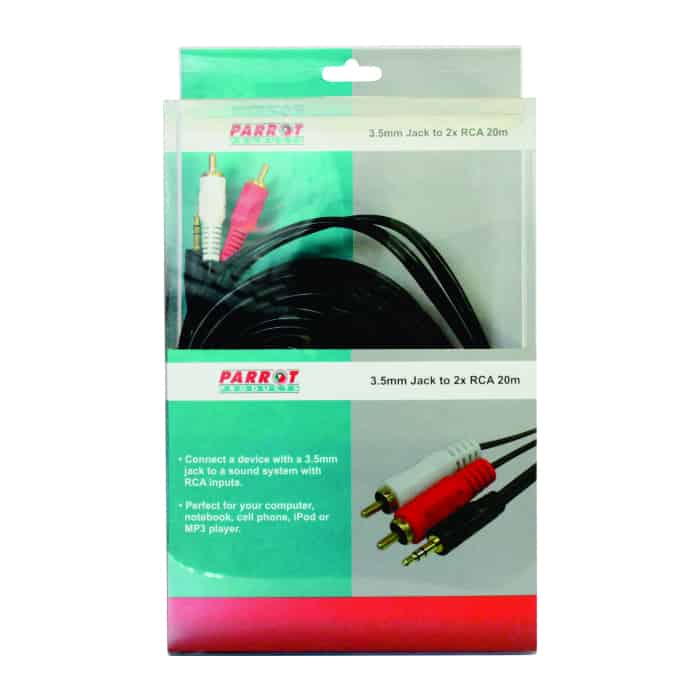 CABLE - AUDIO 3.5MM JACK - TWO MALE RCA 20M