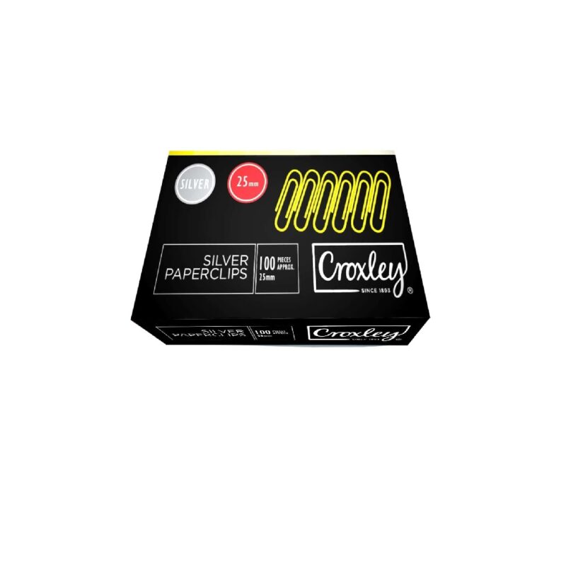 CROXLEY 25mm Sm/Silver Paper clips Box100 Each