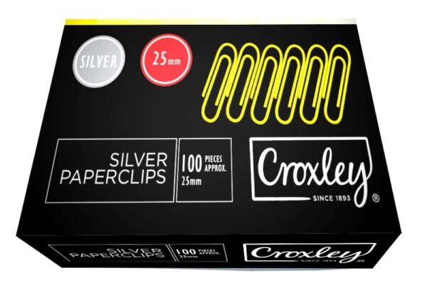CROXLEY 25mm Sm/Silver Paper clips Box100 Pk10