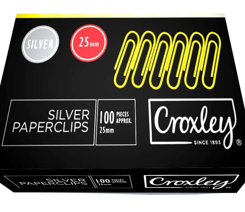 CROXLEY 25mm Sm/Silver Paper clips Box100 Pk10