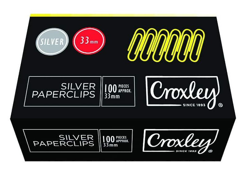 CROXLEY 33mm Silver Paper Clips 100's Pk10