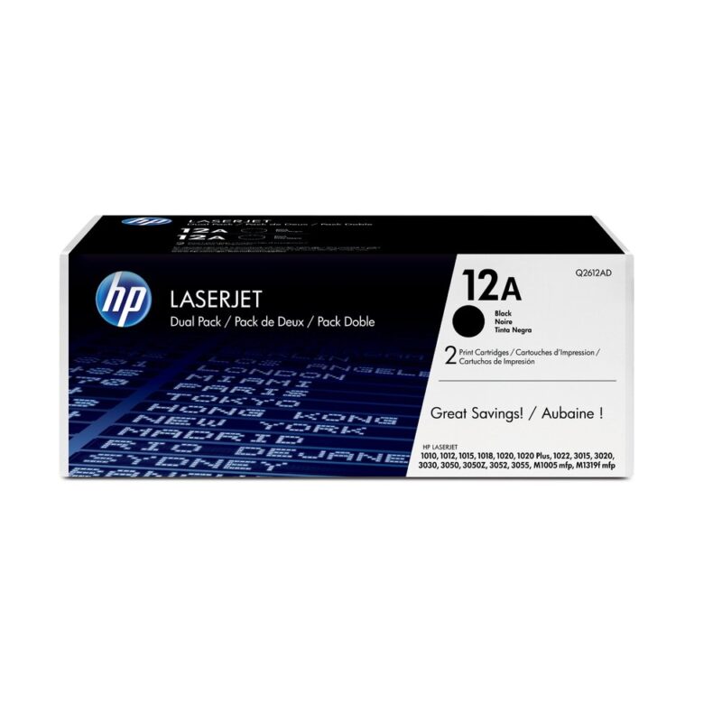 Hpq2612d_hp 12a Dual Pack Laserjet Toner Cartridge - Black