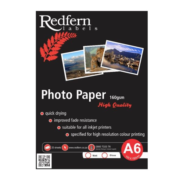 Inkjet Photo Gloss A6 Paper