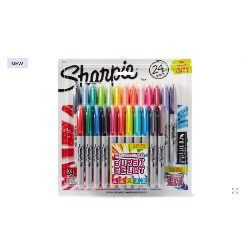 SHARPIE Fine Permanent Marker: Assorted Colour Burst Card 24'S