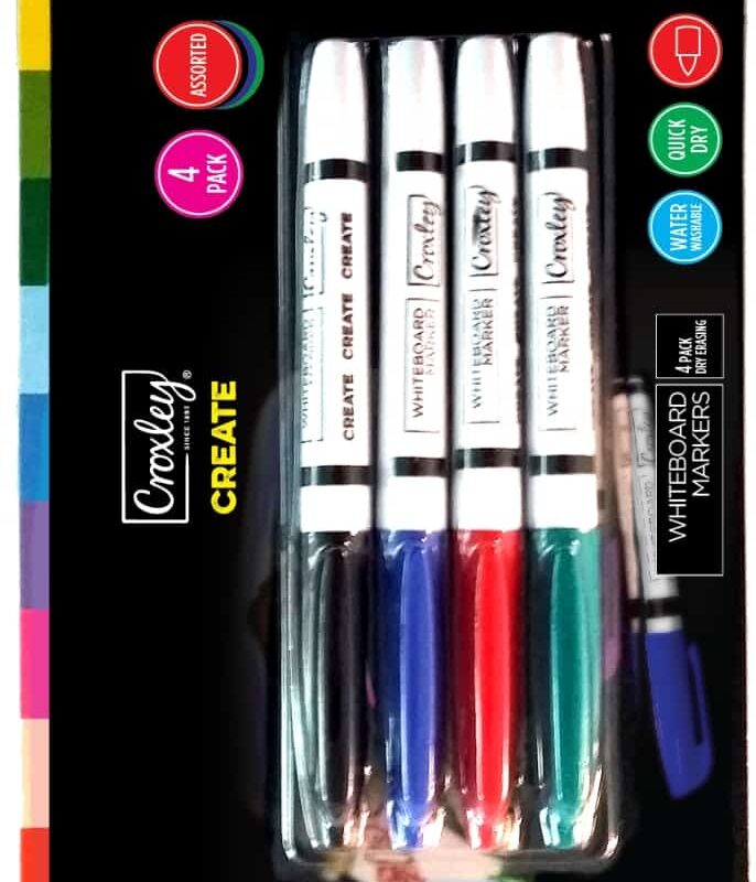 CROXLEY Create Whiteboard Markers Pack of 4 Assorted Colours