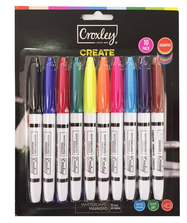 CROXLEY Create Whiteboard Markers Pack of 10 Assorted Colours