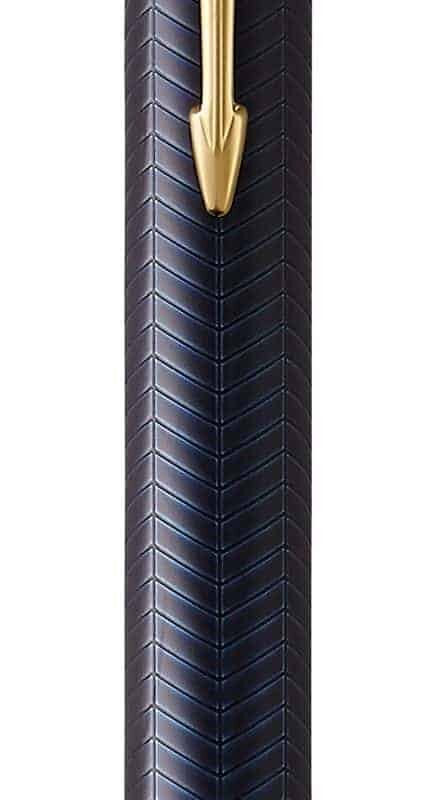 PARKER Duofold Prestige Blue Chevron Gold Trim Ball Pen - Medium Nib - Black Ink