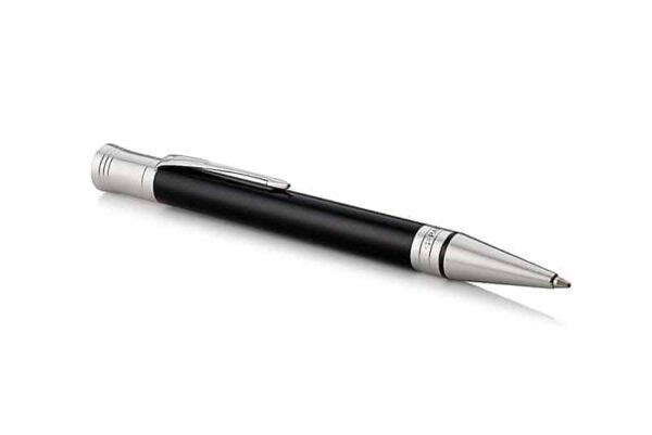 PARKER Duofold Black Chrome Trim Ball Pen - Medium Nib - Black Ink