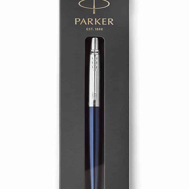PARKER Jotter Ball Pen Medium Nib Blue Ink Hangsell - Royal Blue Chrome Trim
