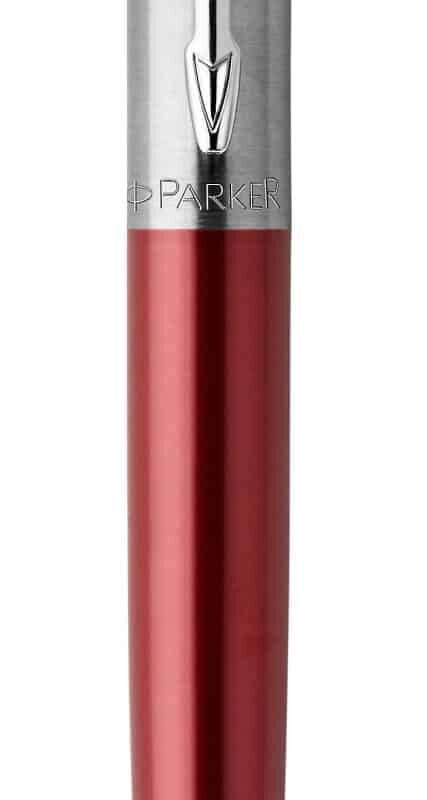 PARKER Jotter Ball Pen Medium Nib Black Ink Gift Box - Kensington Red Chrome Trim