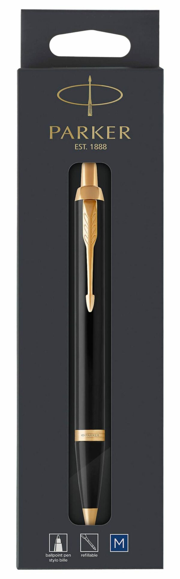 PARKER IM Ball Pen Medium Nib Blue Ink Hangsell - Black Lacquer Gold TrIm