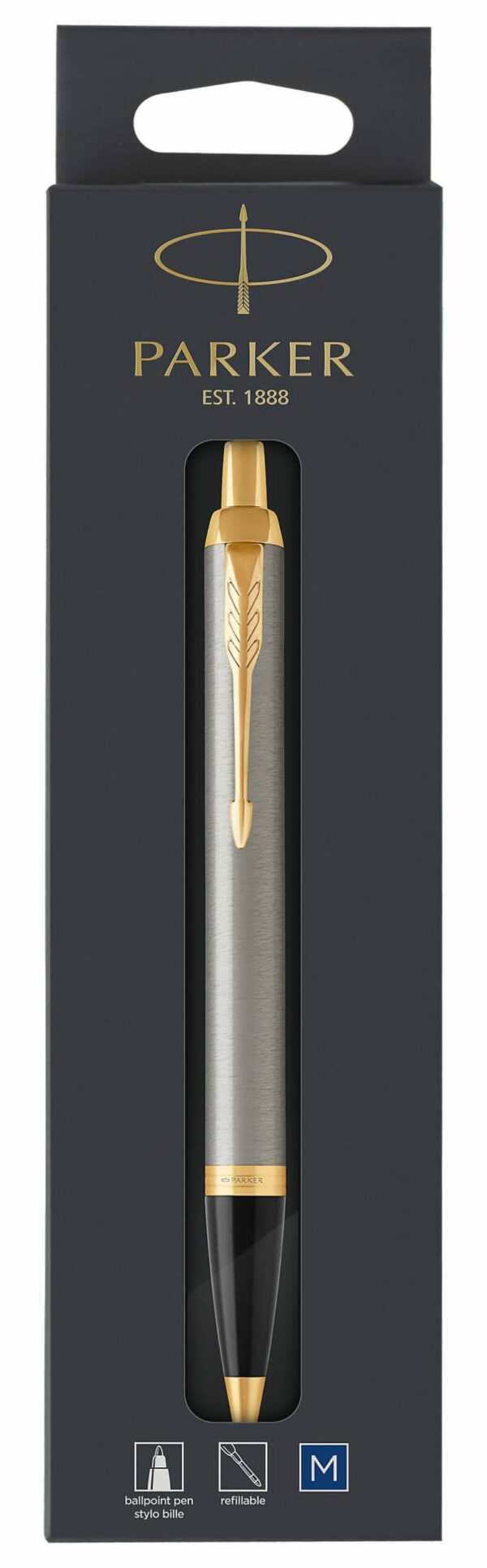 PARKER IM Ball Pen Medium Nib Blue Ink Hangsell - Brushed Metal Gold TrIm