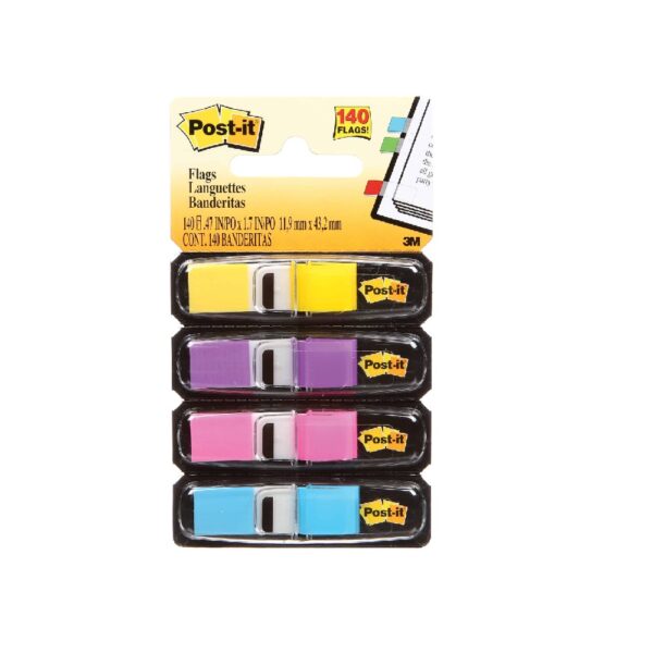 Post-It Adhesive Flag Mini 4 Pk Blue, Purple, Yellow & Pink