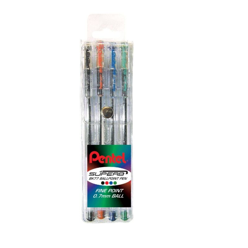 Pentel  Pen BK77 Fine Ballpoint Wallet of 4
