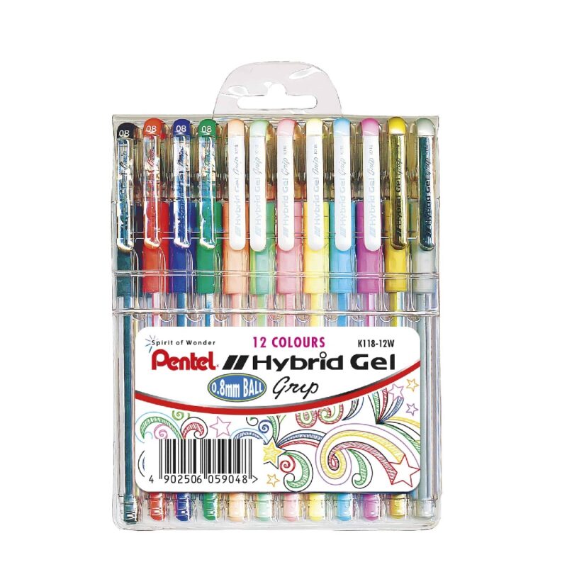 Pentel Pen K118 Hybrid Gel Grip Wallet of 11