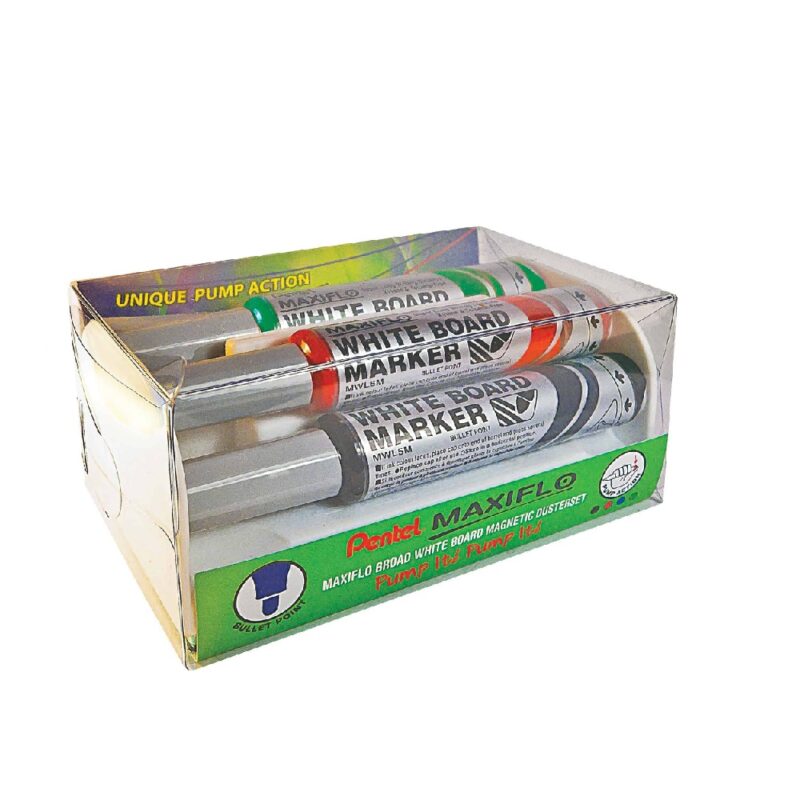 Pentel  Marker MWLMS Black, Blue, Red, Green plus Magnetic Dusterter
