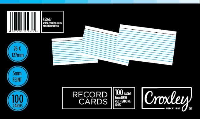 JD637 Record Cards 76x127 Cello 100's Bx10 Packets