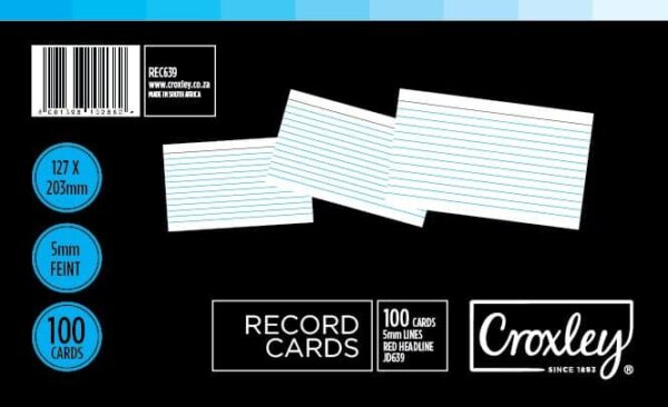 JD639 Record Cards 127x203 Cello 100's Bx10 Packets