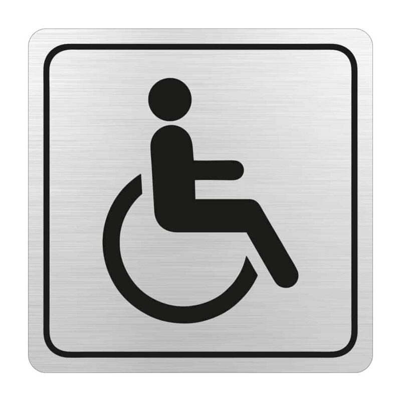 SIGN SYMBOLIC 150*150mm BLACK PRINTED DISABLED TOILET SIGN ON BRUSHED ALUMINUM ACP