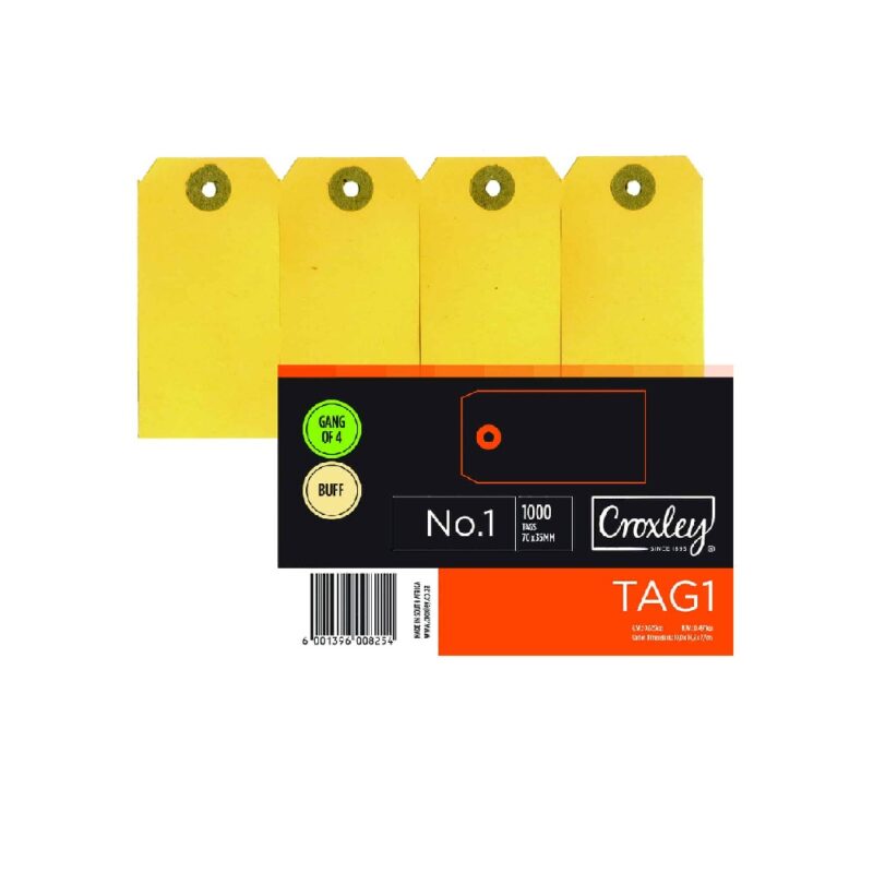 CROXLEY Buff Manilla Tags Gangs of 4 No.1 70X35 Bx1000