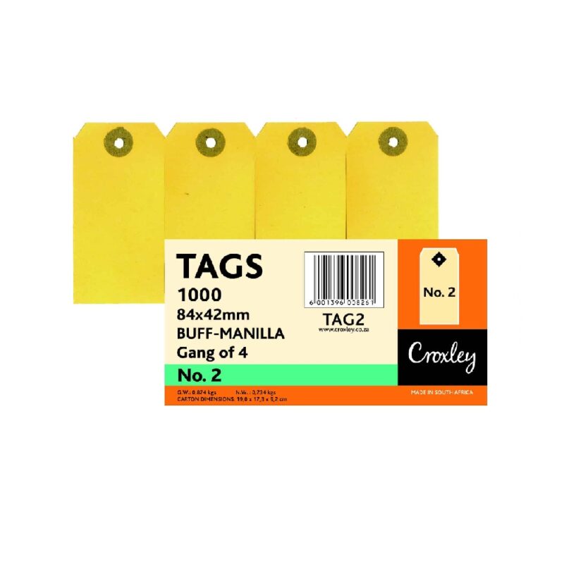 CROXLEY Buff Manilla Tags Gangs of 4 No.2 84X42 Bx1000