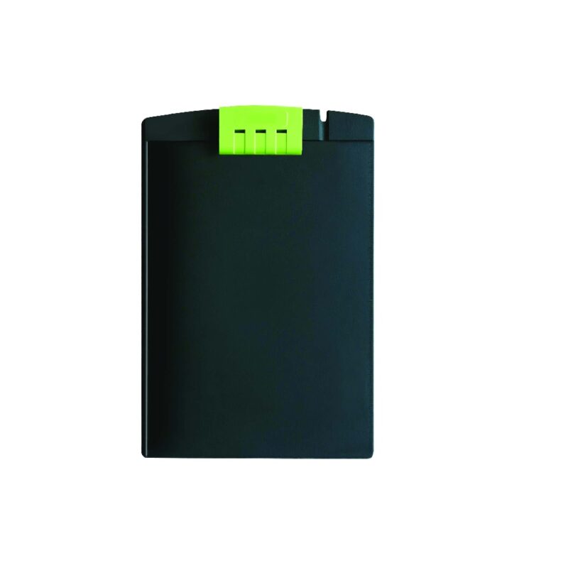 Moulded plastic clipboard.