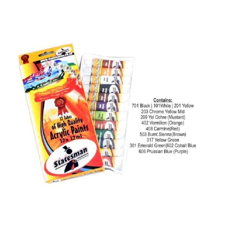 Artist Quality Acrylic Paint Tubes 12 Colour