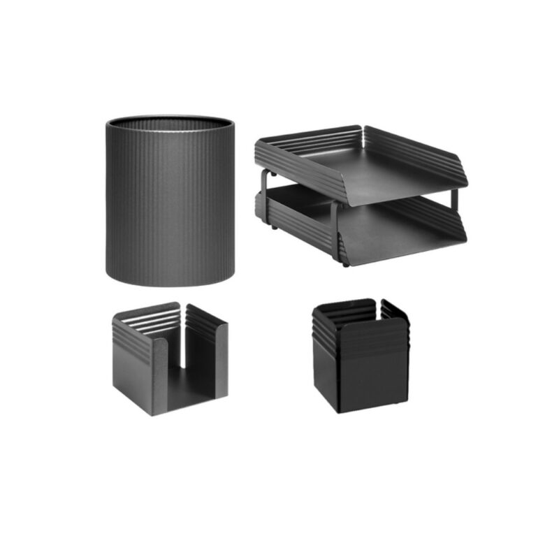 Krost Fluted Desk Set + Bin Black