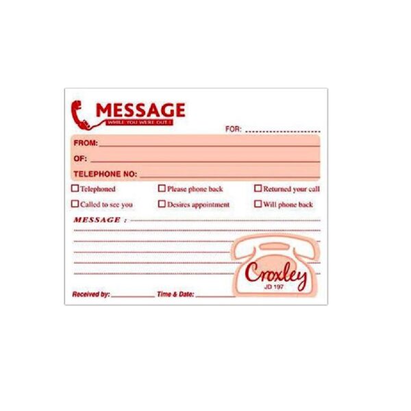 JD197 Tel. Message Pad 45 Sheet Each