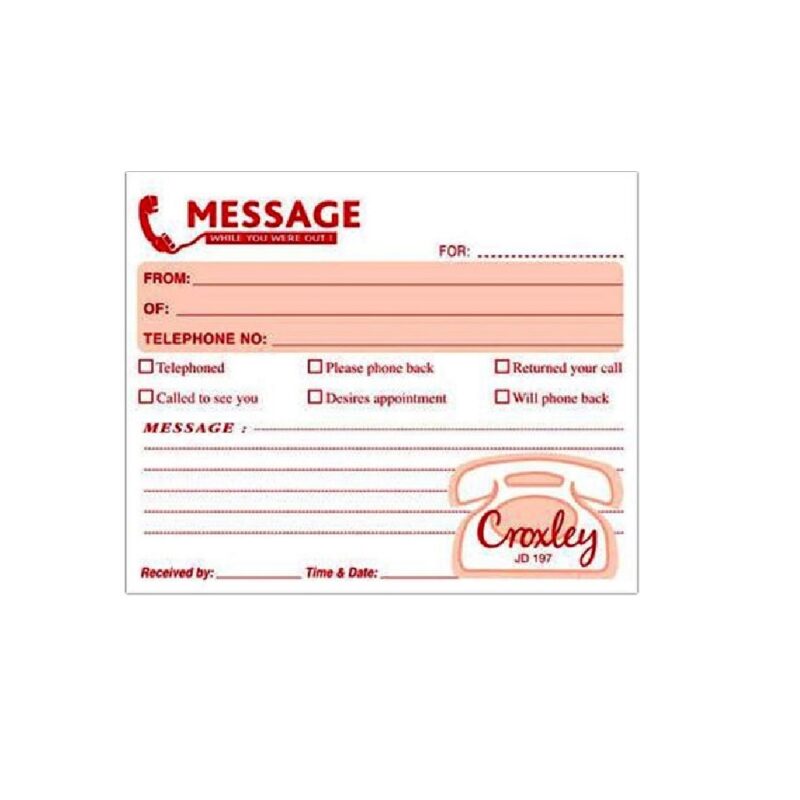 JD197 Tel. Message Pad 45 Sheet Each
