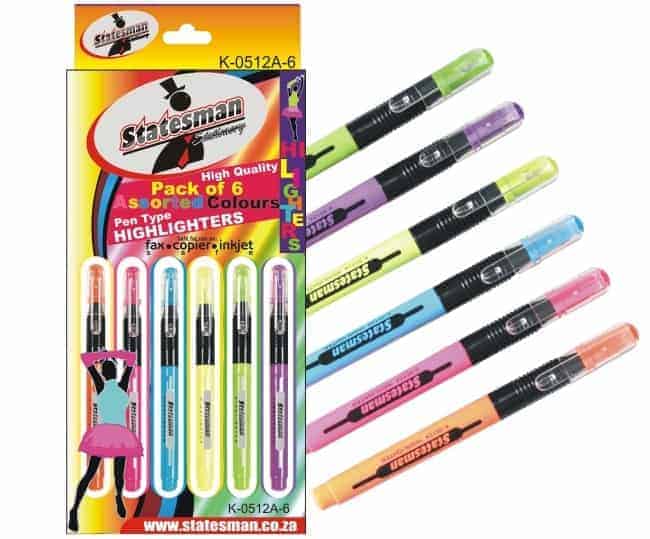 Highlighters Pen Type Assorted Colours Pack of 6
