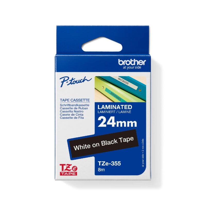 Tze335 White On Black 12mm Brother