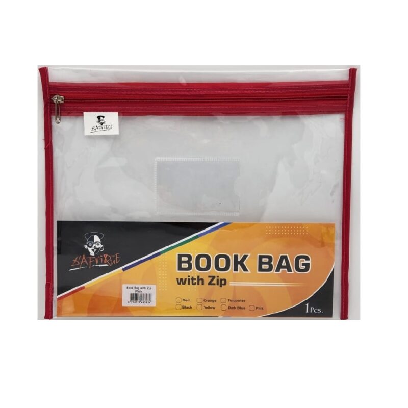  Zip Book Bag A4 Clear Red *Dafrique*