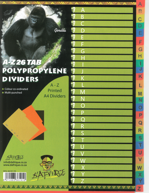 A4 Polyprop Divider Az 26tab Color *Dafrique* - Park Avenue Stationers