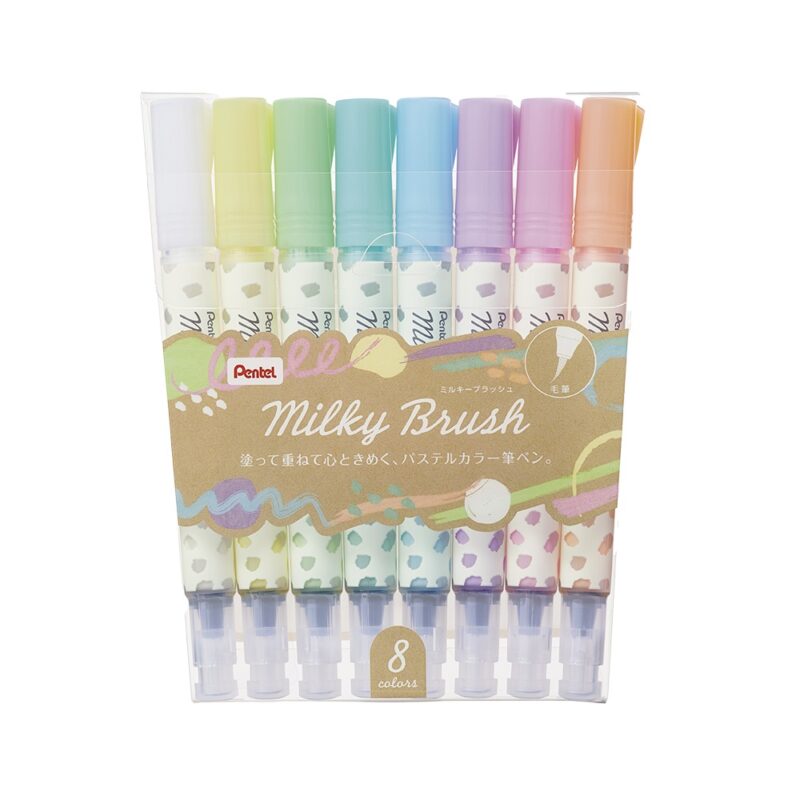 Pentel Milky Brush Pen Set Of 8 Gfhp8
