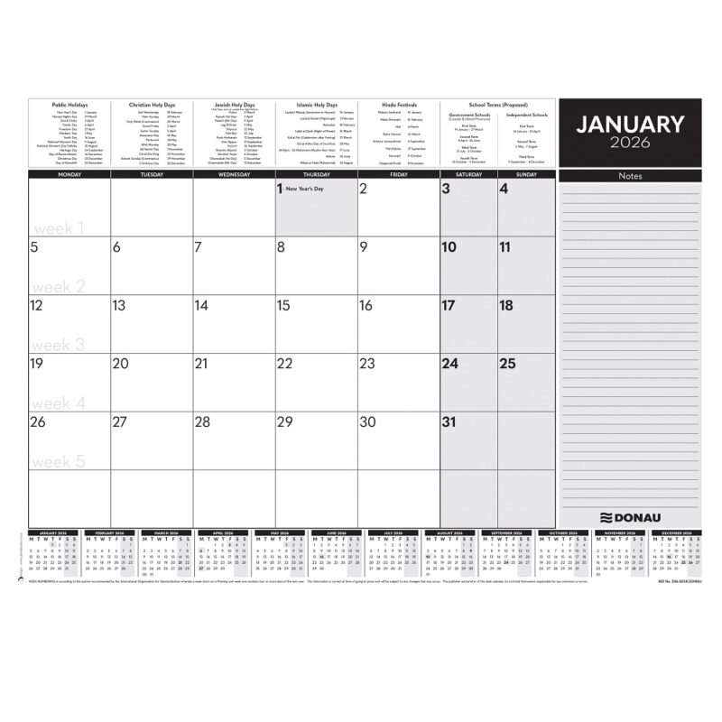 Donau Desk Calendar Pad 2026