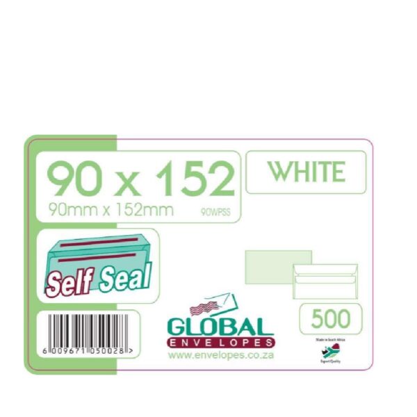 Global 90x152 White S/seal Envelopes 500bx