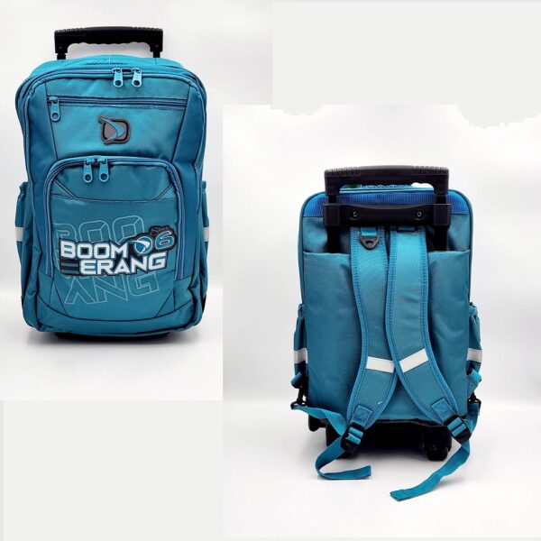 S-539-Tel Teal Nylon Large Trolley Backpack with spacious compartments, smooth wheels, and adjustable straps for versatile use.