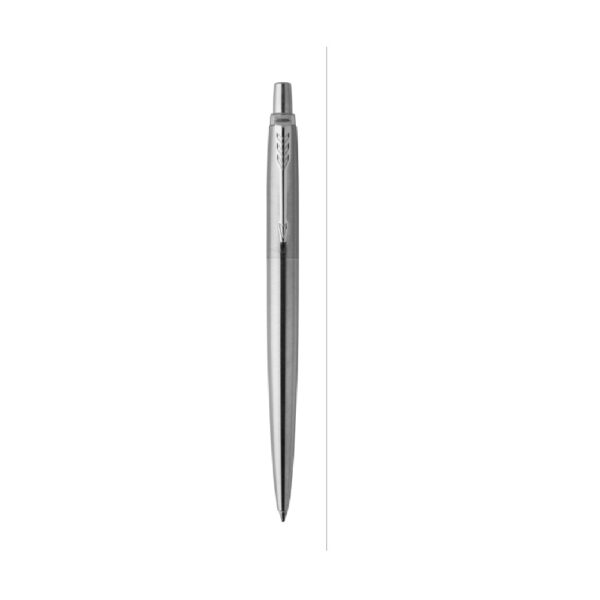 Parker Jotter Ballpoint Pen – Stainless Steel with Chrome Trim, offering a smooth and stylish writing experience.