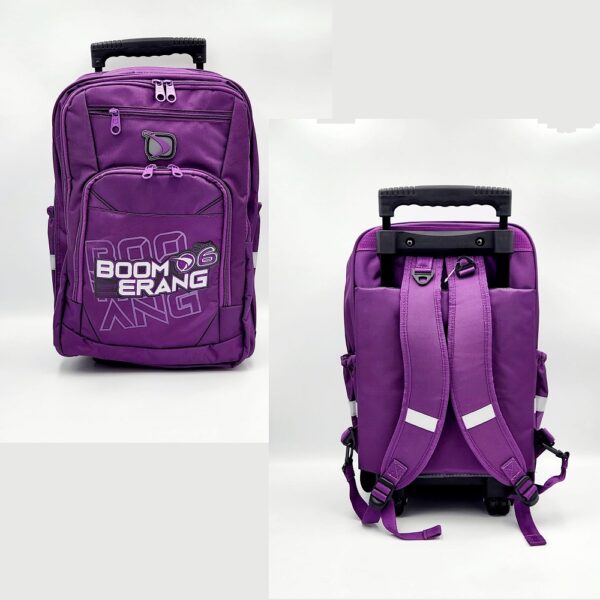 S-539-Purple Nylon Large Trolley Backpack featuring a vibrant purple design, spacious compartments, and durable wheels for hassle-free transport.