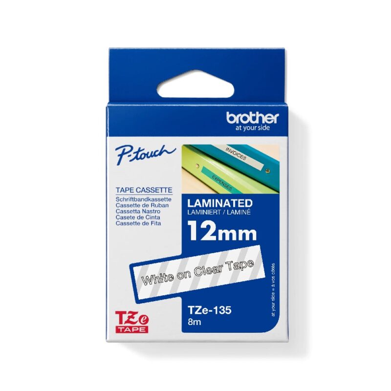 Tze135 White On Clear 12mm Brother