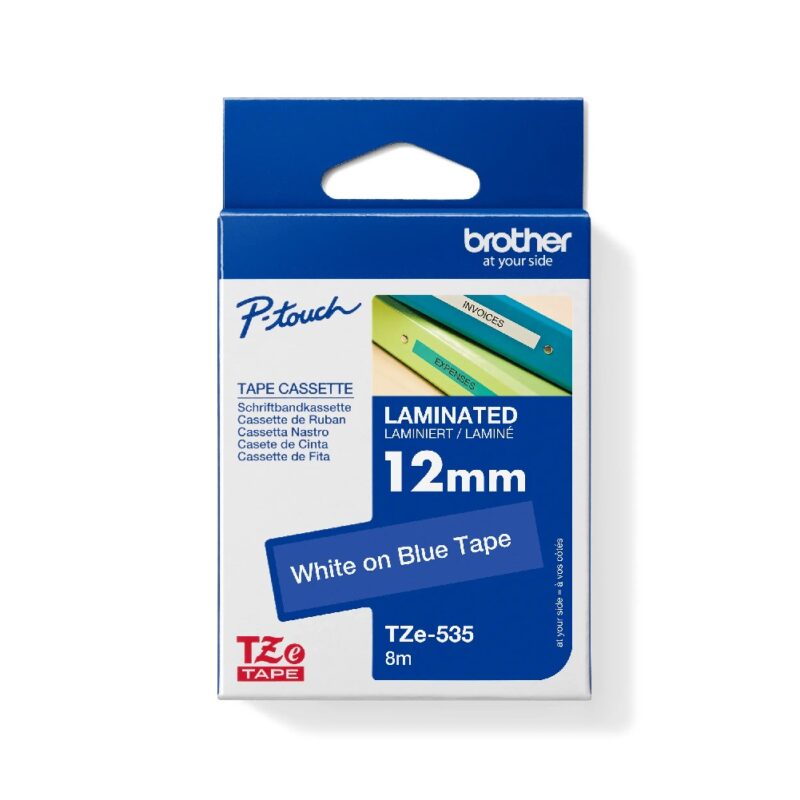 Tze535 White On Blue 12mm Brother