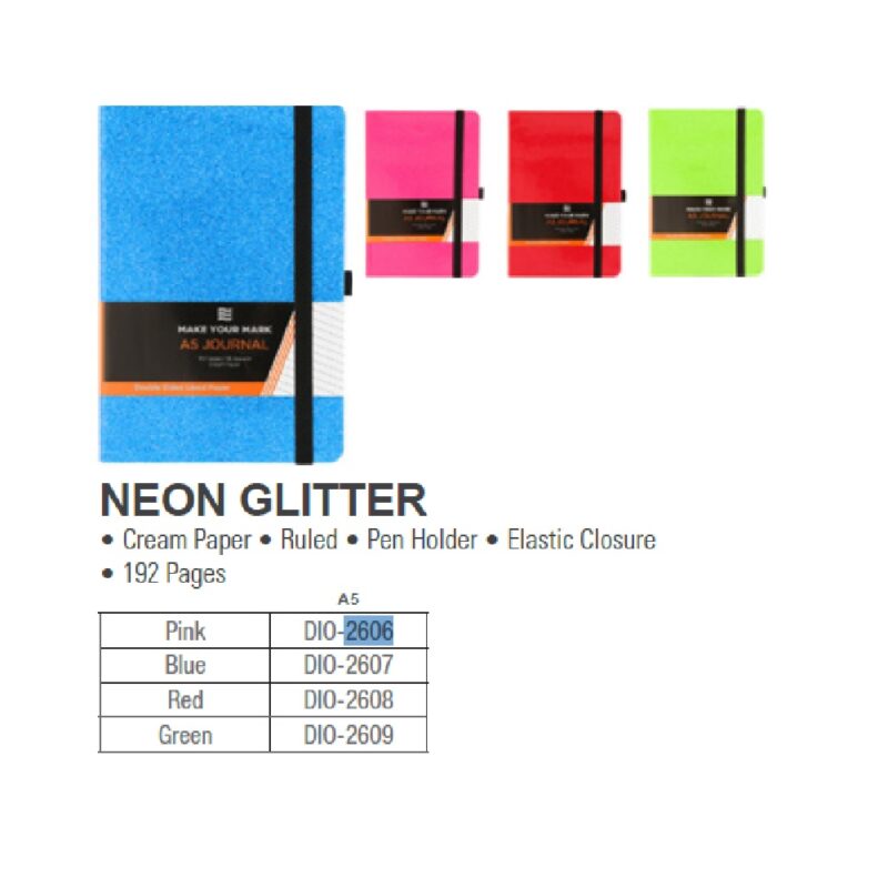 A5 Neon Glitter Journal Pink 2606