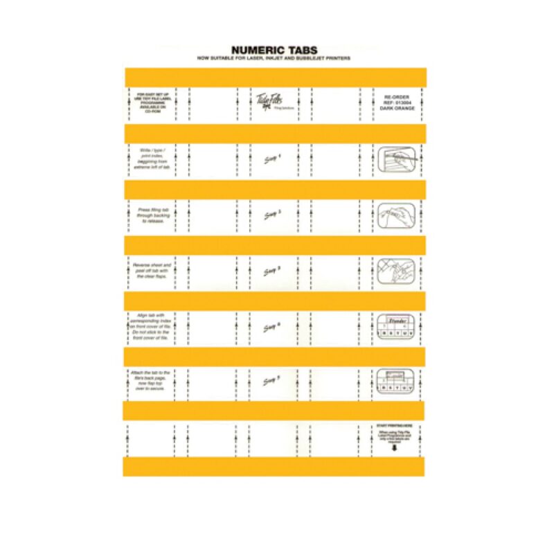 33mm Numeric Labels D/Orange (5Sht)